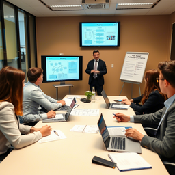 A group of professionals in a training session, symbolizing corporate development.